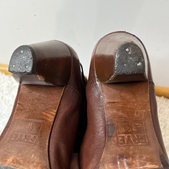 Frye Lisa Slouchy Pleated Pull On Leather Heeled Boots Mid Calf Brown Size 6‎ - Picture 15 of 16